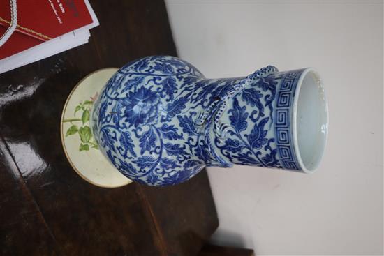 A pair of large 19th century Chinese blue and white vases height 35cm - one a.f.